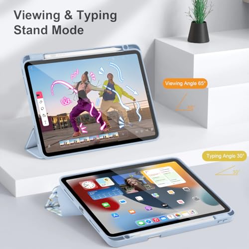 May Chen for iPad Pro 11 inch M2 4th Generation 2022, iPad Pro 11 3rd/2nd/1st Gen, Case with Transparent Shockproof Back Cover [Built-in Pencil Holder, Auto Sleep/Wake, Blue Wild Flowers - Image 5