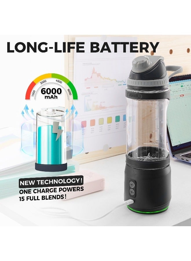 Jubilin Portable Blender with 6000mAh Battery, 300 Watt for Shakes and Smoothies , 24oz USB-C Rechargeable, BPA-Free, Electric Protein Shaker Bottle with Travel Lid for Kitchen, Gym & Office. (Black Base Grey Lid) - Image 3