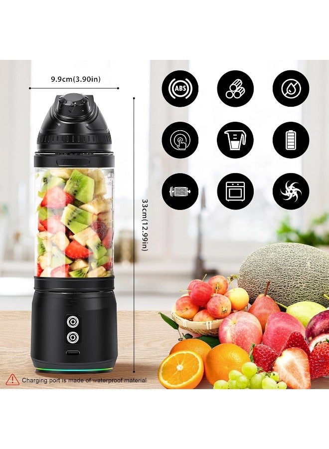 Jubilin Portable Blender with 6000mAh Battery, 300 Watt for Shakes and Smoothies , 24oz USB-C Rechargeable, BPA-Free, Electric Protein Shaker Bottle with Travel Lid for Kitchen, Gym & Office. (Black Base Grey Lid) - Image 2