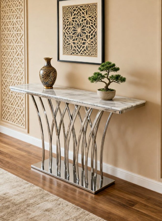 Steel Console Table With Marble Top 140*40*80 CM - Image 3