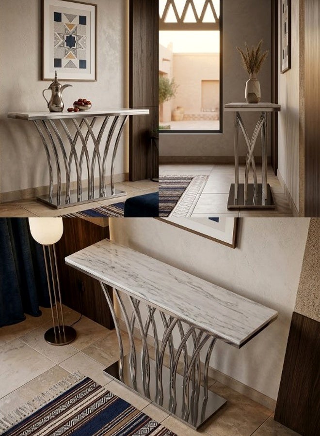 Steel Console Table With Marble Top 140*40*80 CM - Image 4