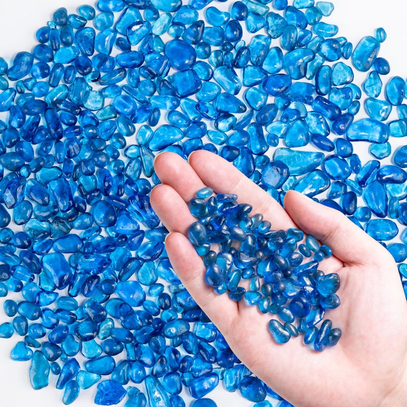 Colorful Glass Stones 097 LB Fish Tank Gravel Small Irregular Rainbow Aquarium Gravel for Aquarium Decorations and Turtle Tank Sea Glass Beads Crystals for Fish Bowl Vase FillerSea Blue