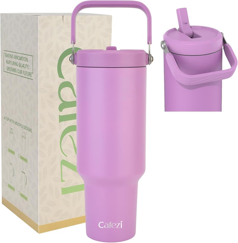 Cafezi 40oz Stainless Steel Vacuum Insulated Tumbler with Lid & Straw - Double-Wall Thermal Water Bottle for Hot & Cold Drinks, Leakproof Travel Mug with Handle, Fits Cup Holder, Ideal Home, Outdoor - Image 1