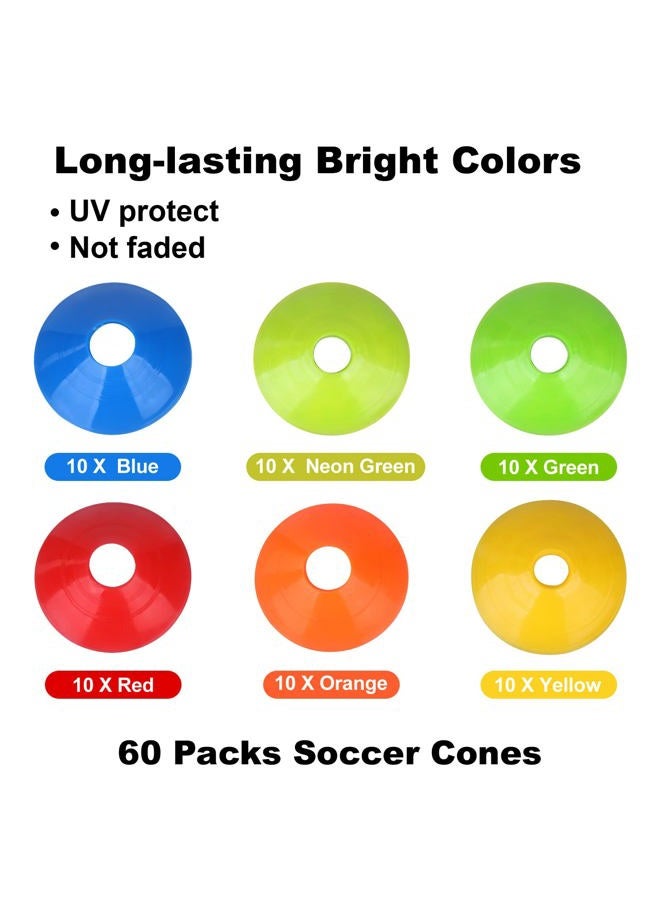 DUNCHATY 60PCS Sports Soccer Cones Agility Soccer Disc Cones with Carry Strap Carry Bag Training Soccer Cones, Field Marker Cones for Challenge Football Basketball Skating Kids Games Outdoor Indoor Sports - Image 4