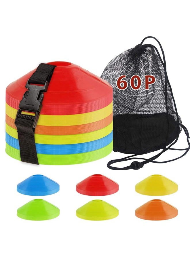 DUNCHATY 60PCS Sports Soccer Cones Agility Soccer Disc Cones with Carry Strap Carry Bag Training Soccer Cones, Field Marker Cones for Challenge Football Basketball Skating Kids Games Outdoor Indoor Sports - Image 1