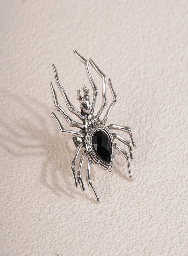 Jumwrit Punk Spider Ring for Women Vintage Knuckle Ring Statement Black Rhinestone Finger Ring Silver Extra Big Spider Halloween Ring Daily Festival Accessory for Costume Party - Image 4