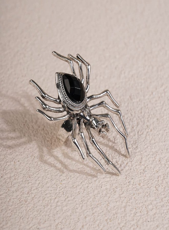 Jumwrit Punk Spider Ring for Women Vintage Knuckle Ring Statement Black Rhinestone Finger Ring Silver Extra Big Spider Halloween Ring Daily Festival Accessory for Costume Party - Image 5