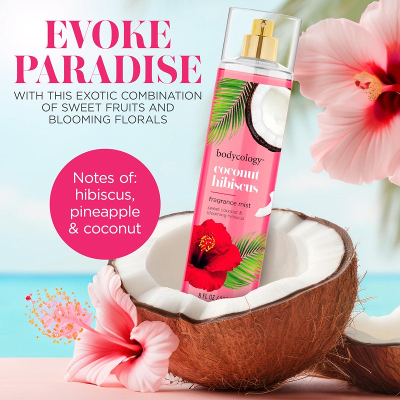 Bodycology باديكولوجي رذاذ الجسم المعطر طويل الأمد، جوز الهند والهيبسكوس، 8 أونصة سائلة - Image 2