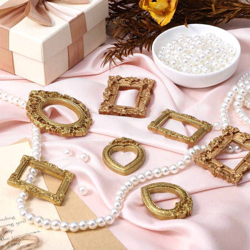 Tyqour 8PCS Mini Gold Picture Frames Vintage Small Resin Miniature Tiny Picture Frames for Crafts Antique Mini Photo Frame for DIY Jewelry Christmas Holiday Party Hotel Decor - Image 4