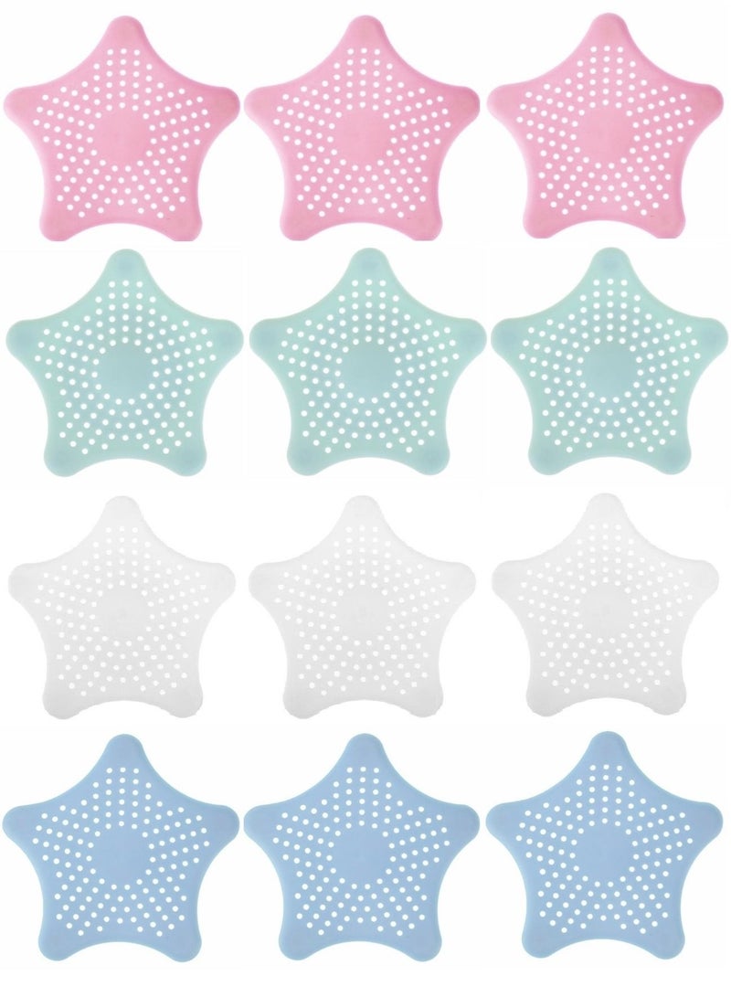 MARGOUN 12-Piece Kitchen Sink Strainer Filter Star Silicone Drain Cap Bathroom Floor Hair Catcher Anti Clogging Shower Drain Cover For Kitchen Bathroom Tub Pink/Blue/Green/White - Image 1