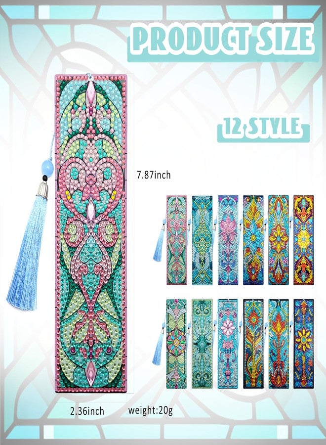 SEREDH 12 Pcs DIY Diamond Art Bookmarks for Adults Women Beginners Acrylic Dotz Diamond Art Bookmarks Kit Diamond Painting 5d Floral Rhinestone Bookmarks Diamond Art Book Marks with Tassels Crafts Supply - Image 2