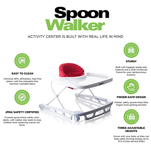 Joovy Spoon Baby Walker & Activity Center Featuring Three Adjustable Heights, Extra-Large Tray, and 30 lb Weight Capacity - JPMA Safety Certified, Red - Image 5