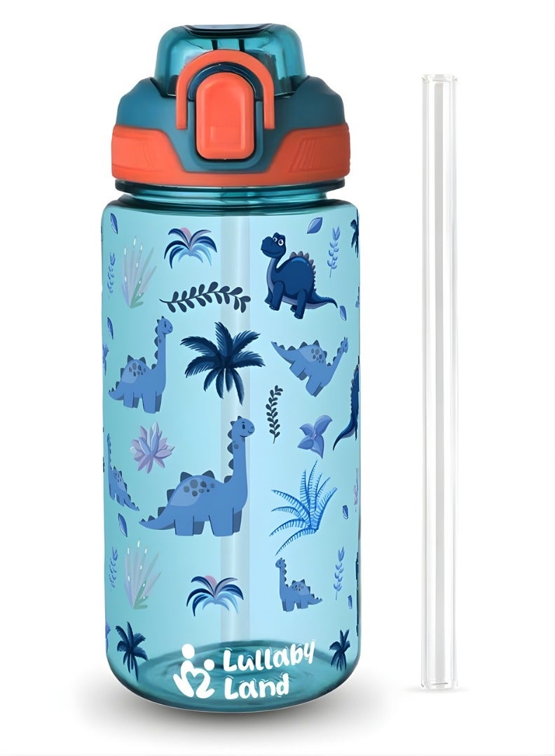 Lullaby Land 600ml Dinosaur Water Bottle for Kids Ultra Light Weight, Stay Hydrated with Kids Water Bottle for School, No Leak, BPA Free, Easy to Carry, Durable and Safe Water Bottle for Boys, Blue - Image 1