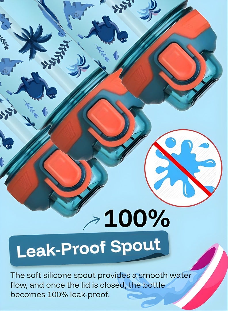 Lullaby Land 600ml Dinosaur Water Bottle for Kids Ultra Light Weight, Stay Hydrated with Kids Water Bottle for School, No Leak, BPA Free, Easy to Carry, Durable and Safe Water Bottle for Boys, Blue - Image 3