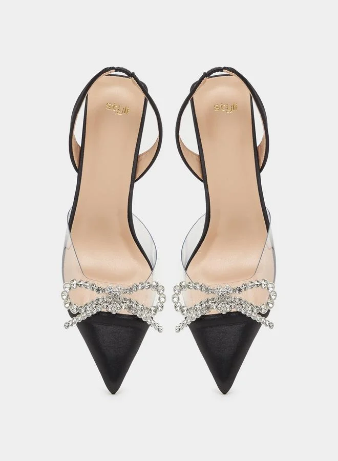 Styli Styli Embellished Pointed Toe Kitten Heel Pumps
