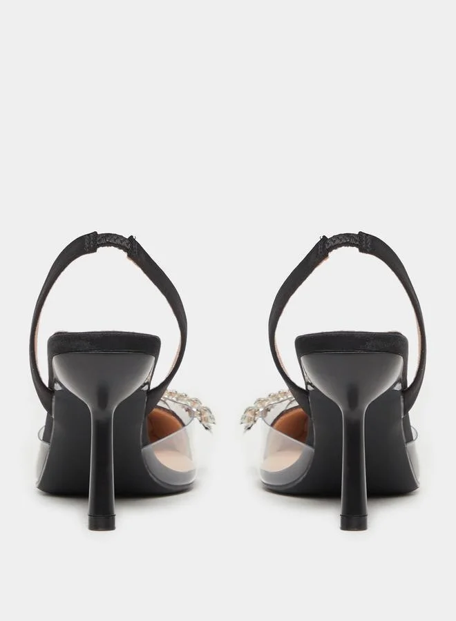 Styli Styli Embellished Pointed Toe Kitten Heel Pumps
