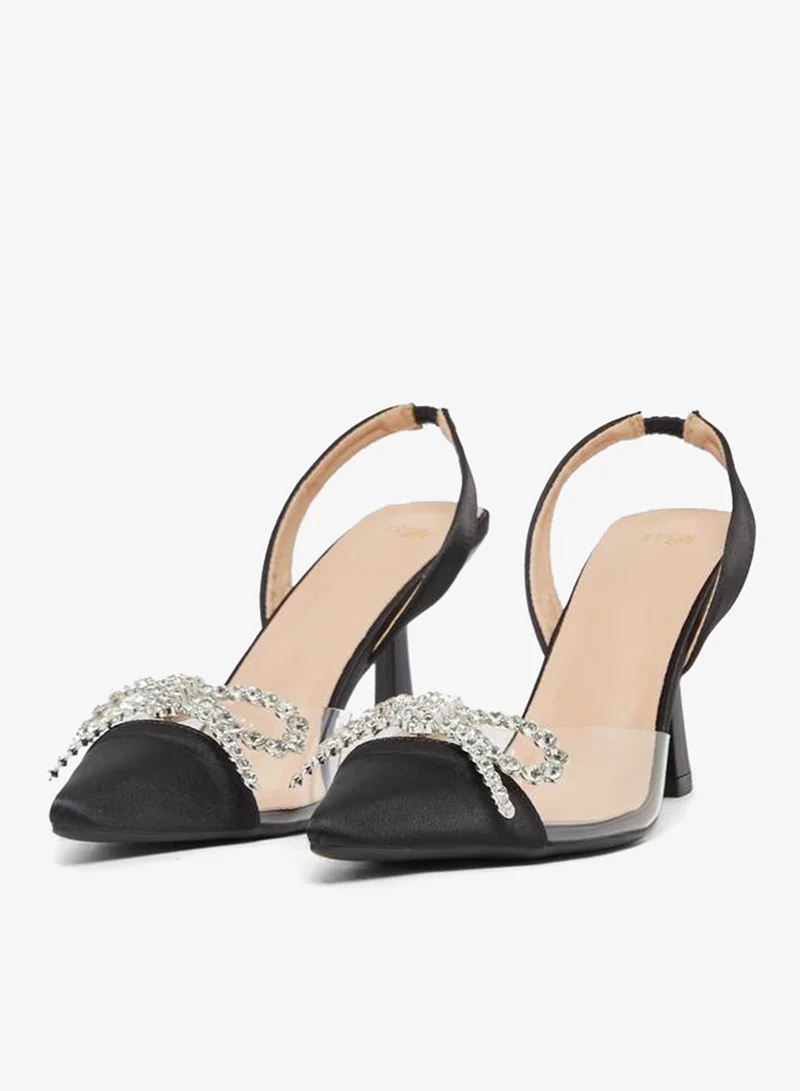 Styli Embellished Pointed Toe Kitten Heel Pumps