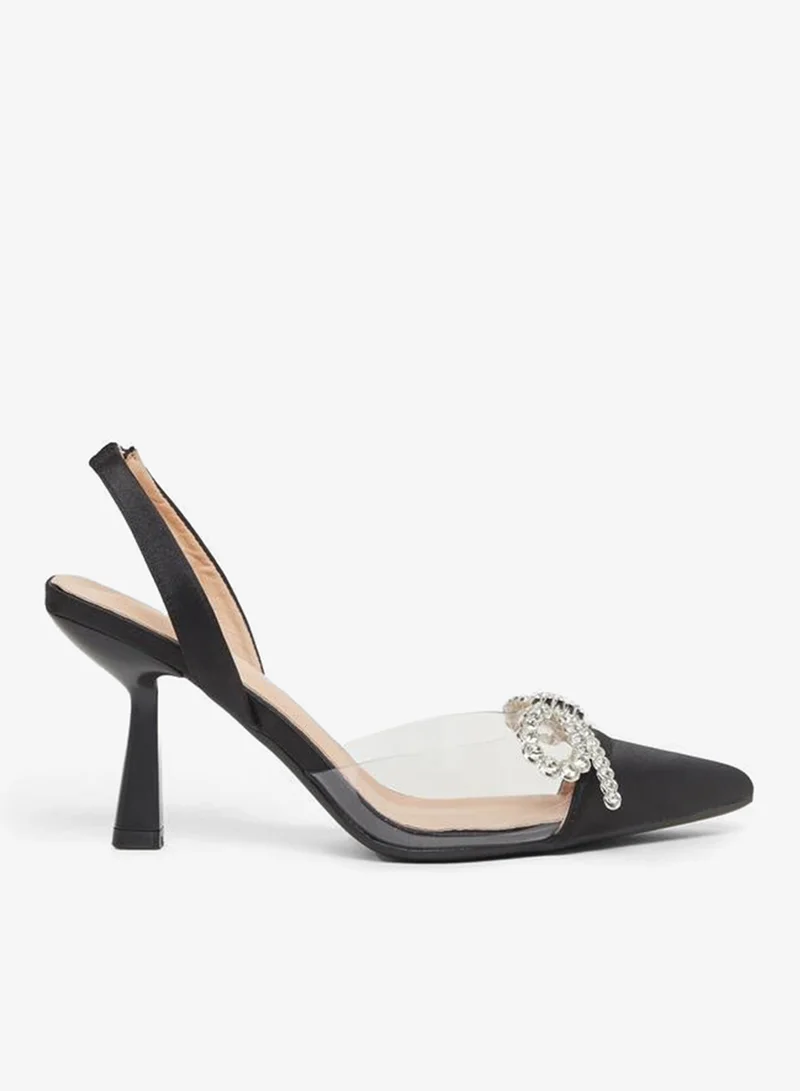 Styli Embellished Pointed Toe Kitten Heel Pumps