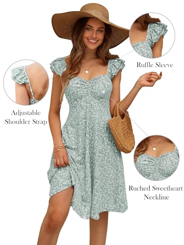 FENSACE Cute Summer Dresses for Teens Spring Sage Green Baby Shower Sun Dress(Green Floral,Small) - Image 5