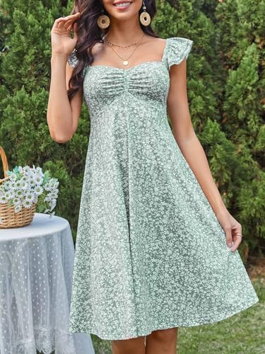 FENSACE Cute Summer Dresses for Teens Spring Sage Green Baby Shower Sun Dress(Green Floral,Small) - Image 4