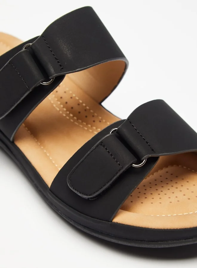 shoexpress Womens Solid Slide Sandals With Hook And Loop Accent