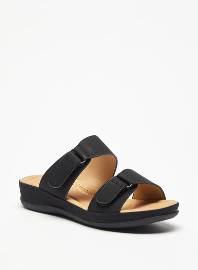 shoexpress Womens Solid Slide Sandals With Hook And Loop Accent