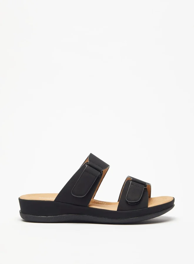 shoexpress Womens Solid Slide Sandals With Hook And Loop Accent
