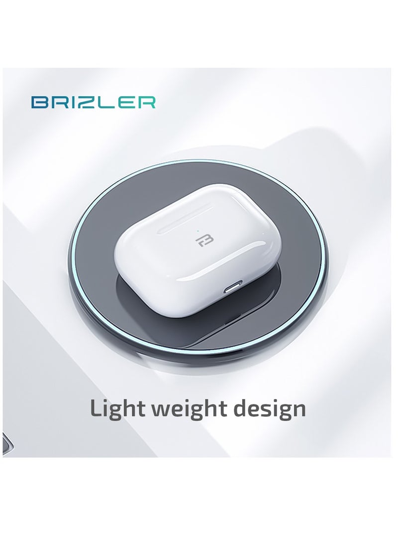 BRIZLER - Wireless Stereo Earbuds Bluetooth 5.0, Hand Free Call, Lightweight Comfort Fit Headphones, White - Image 1