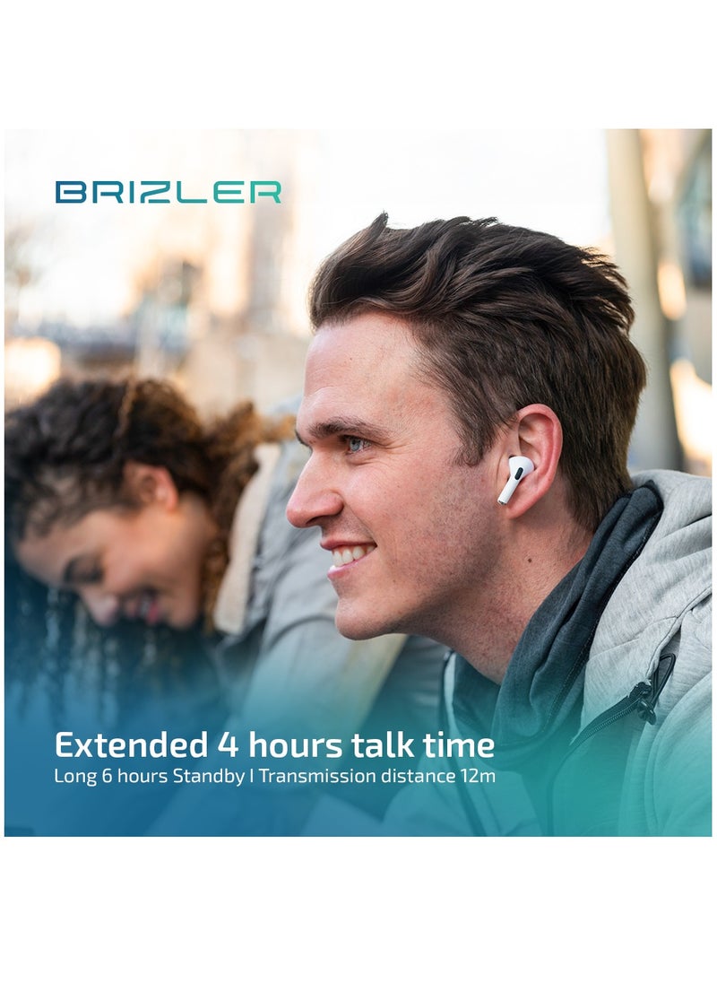 BRIZLER - Wireless Stereo Earbuds Bluetooth 5.0, Hand Free Call, Lightweight Comfort Fit Headphones, White - Image 1