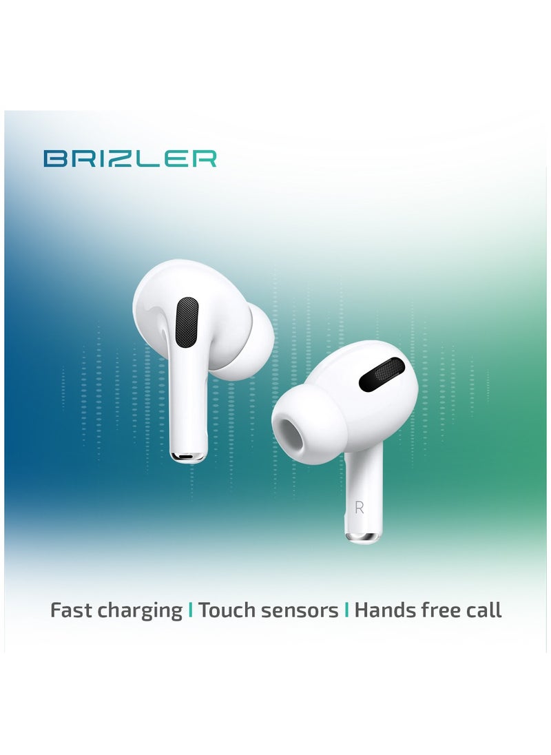 BRIZLER - Wireless Stereo Earbuds Bluetooth 5.0, Hand Free Call, Lightweight Comfort Fit Headphones, White - Image 1