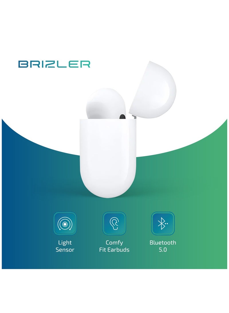 BRIZLER - Wireless Stereo Earbuds Bluetooth 5.0, Hand Free Call, Lightweight Comfort Fit Headphones, White - Image 1