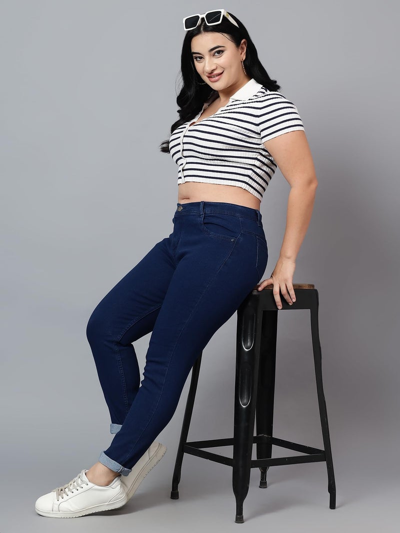 Nifty Women's Denim Stretchable Mid Rise Plus Size Jeans (NFTYPLS_PLN_BSC_38_Blue_38) - Image 5