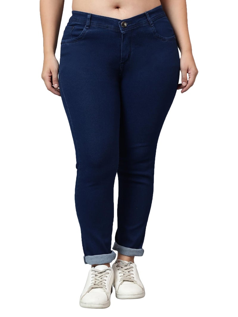 Nifty Women's Denim Stretchable Mid Rise Plus Size Jeans (NFTYPLS_PLN_BSC_38_Blue_38) - Image 1