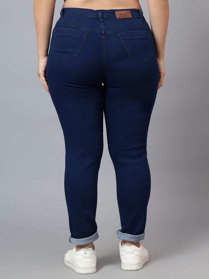 Nifty Women's Denim Stretchable Mid Rise Plus Size Jeans (NFTYPLS_PLN_BSC_38_Blue_38) - Image 3