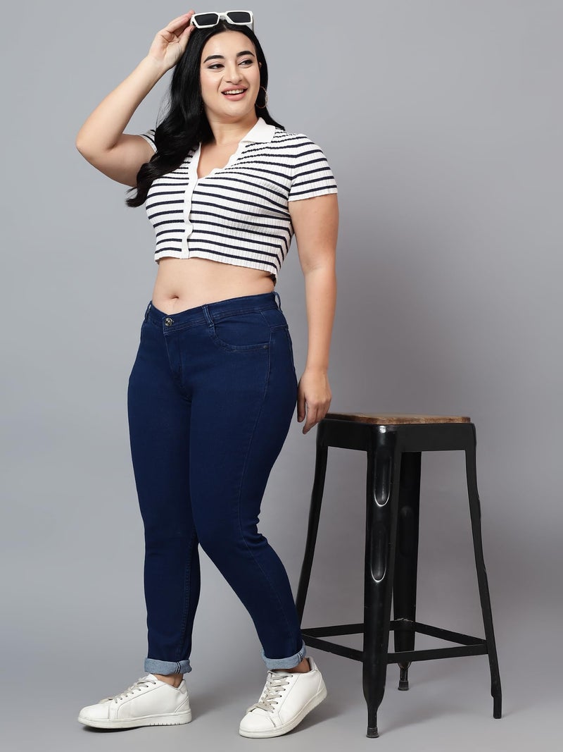 Nifty Women's Denim Stretchable Mid Rise Plus Size Jeans (NFTYPLS_PLN_BSC_38_Blue_38) - Image 4