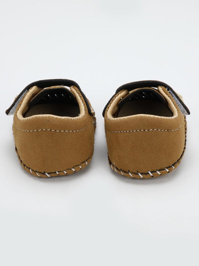 PureSole Baby Boy Soft Sole Moccasins | Brown Suede Velvet Crib Shoes with Star Accent | Non-Slip Infant First Walker Shoes | Newborns & Toddlers (6–12 Months) - Image 3