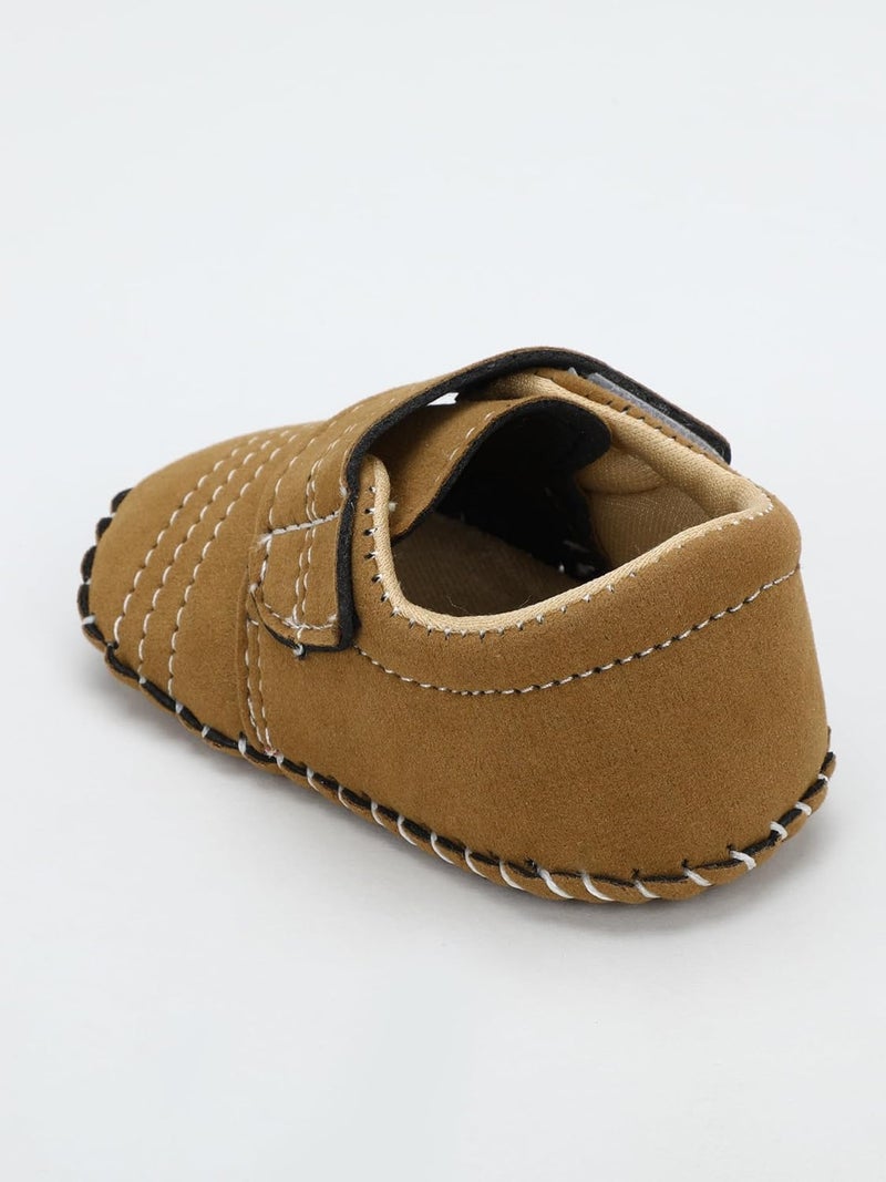 PureSole Baby Boy Soft Sole Moccasins | Brown Suede Velvet Crib Shoes with Star Accent | Non-Slip Infant First Walker Shoes | Newborns & Toddlers (6–12 Months) - Image 4