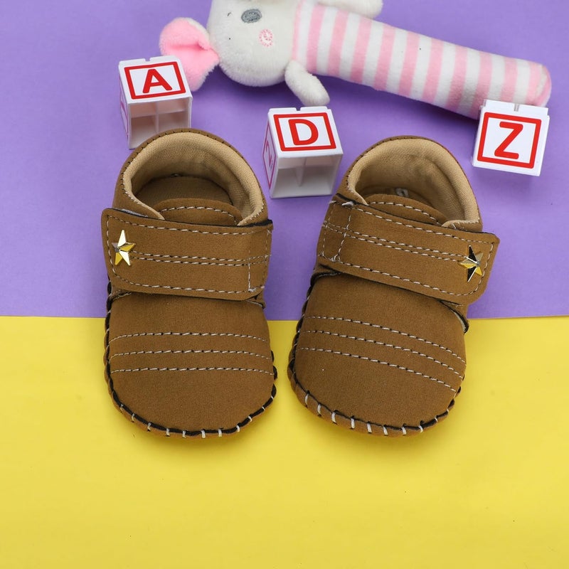 PureSole Baby Boy Soft Sole Moccasins | Brown Suede Velvet Crib Shoes with Star Accent | Non-Slip Infant First Walker Shoes | Newborns & Toddlers (6–12 Months) - Image 5