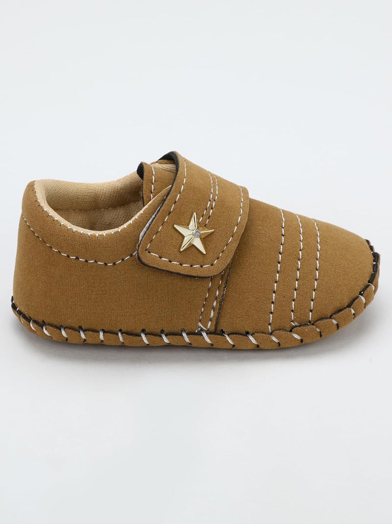 PureSole Baby Boy Soft Sole Moccasins | Brown Suede Velvet Crib Shoes with Star Accent | Non-Slip Infant First Walker Shoes | Newborns & Toddlers (6–12 Months) - Image 2