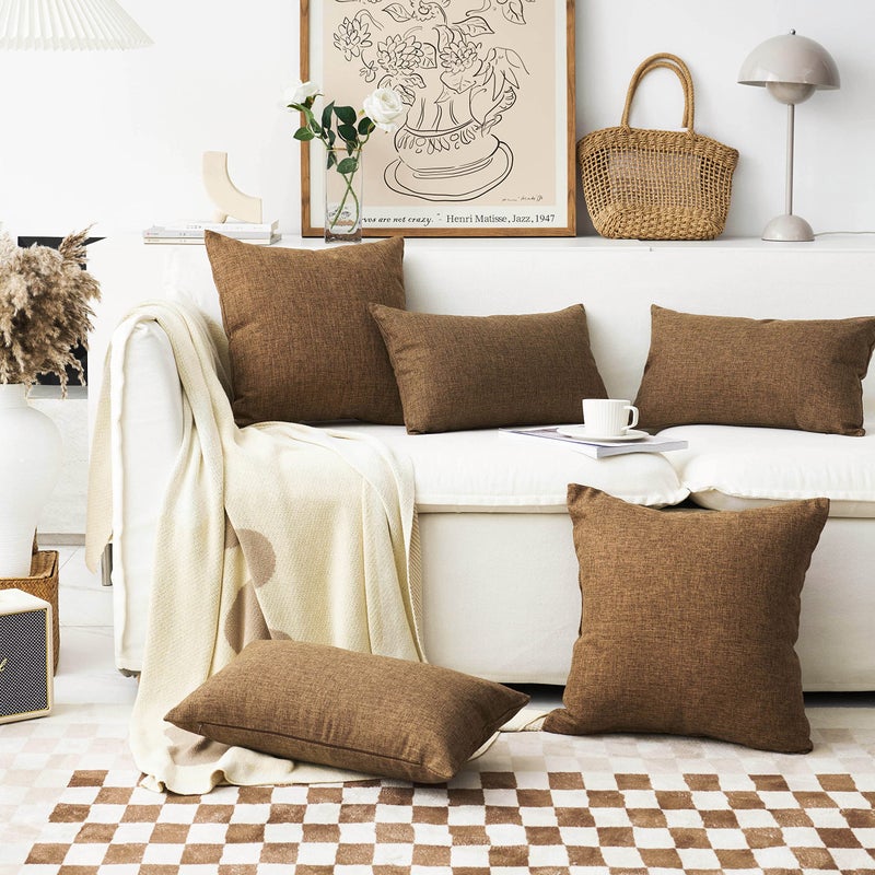 هوم بريليانت منزل وسادة بني لامع المنزل تغطي أغطية رمي من الكتان المستطيل الدائم لغرفة المعيشة 12 × 20 بوصة 2 عبوة - Image 3