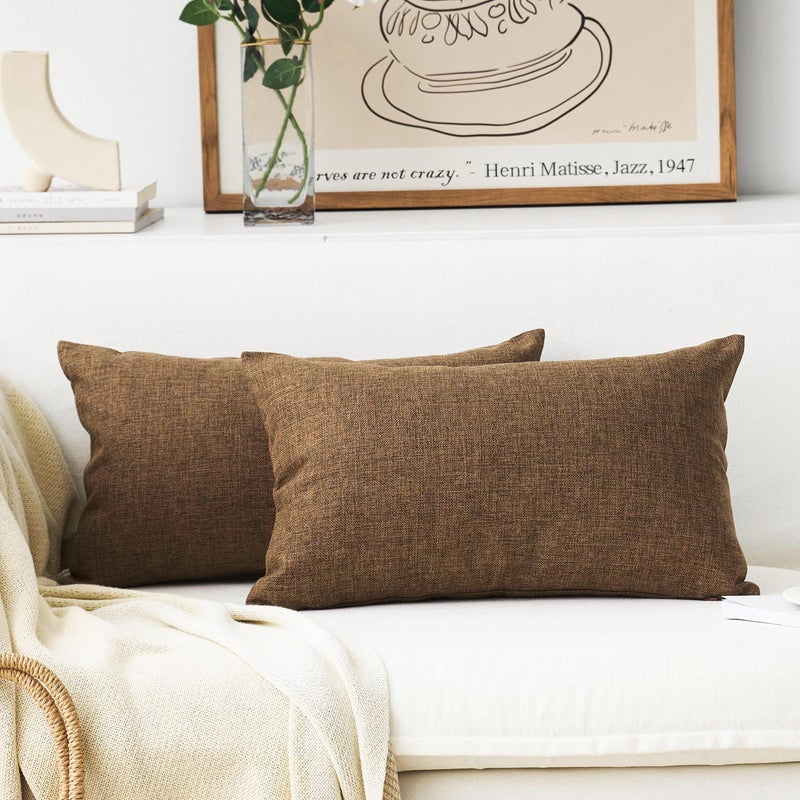 هوم بريليانت منزل وسادة بني لامع المنزل تغطي أغطية رمي من الكتان المستطيل الدائم لغرفة المعيشة 12 × 20 بوصة 2 عبوة - Image 1