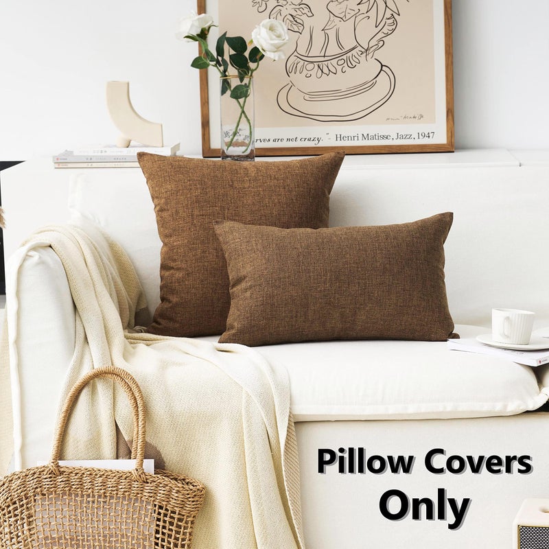 هوم بريليانت منزل وسادة بني لامع المنزل تغطي أغطية رمي من الكتان المستطيل الدائم لغرفة المعيشة 12 × 20 بوصة 2 عبوة - Image 2