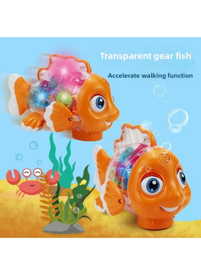 Children's Net Red Electric Gear Simulation Universal Toy Fish Music Gift Same Stall Cross-border-Color:Electric Music Transparent Gear Clownfish [send 3 Batteries]]  - Image 1