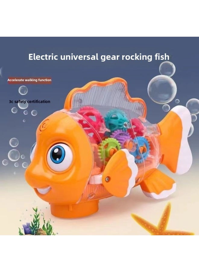 Children's Net Red Electric Gear Simulation Universal Toy Fish Music Gift Same Stall Cross-border-Color:Electric Music Transparent Gear Clownfish [send 3 Batteries]]  - Image 2