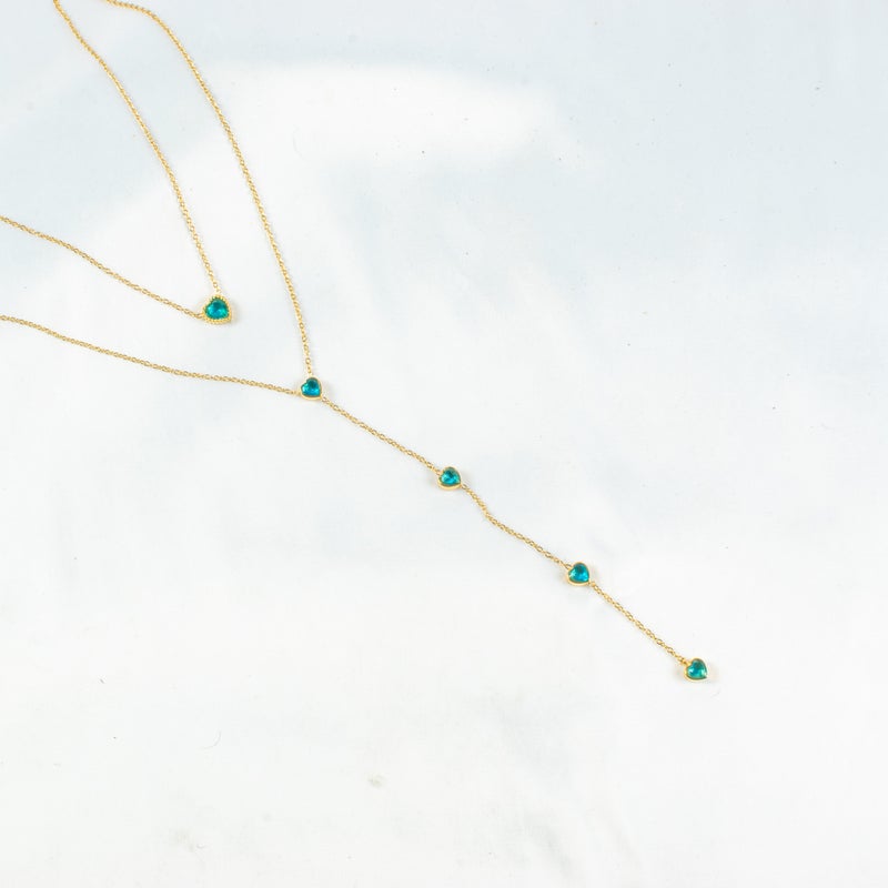 سلسلة أستانليس ستيل ذهبي 2 دور شكل قلب زيركون أزرق - Image 2