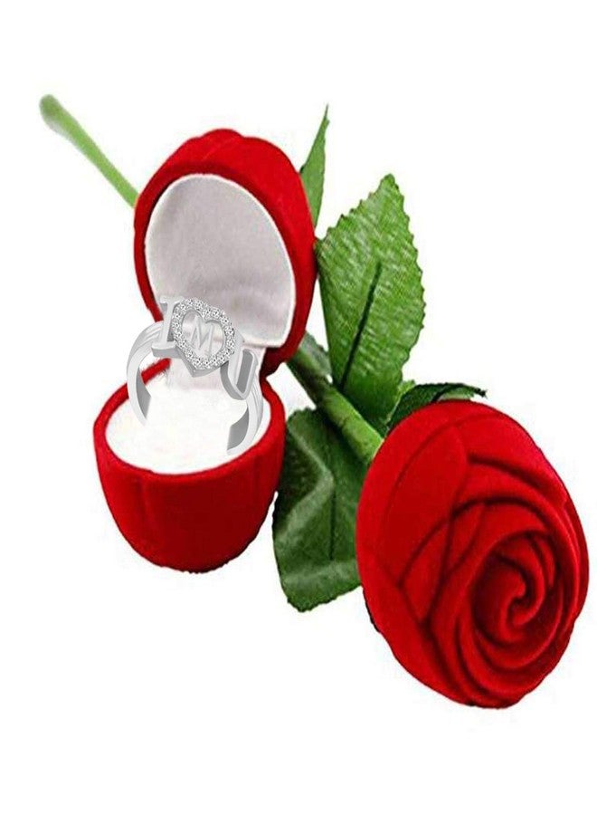 MEENAZ CZ Valentine American diamond Adjustable I Love You Heart Sillver Initial Letter Name Alphabet M Finger Rings for women girls girlfriend couples lovers Stylish Design Red RING ROSE BOX SET-M138 - Image 2