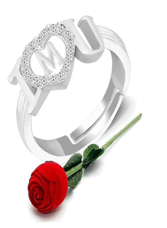 MEENAZ CZ Valentine American diamond Adjustable I Love You Heart Sillver Initial Letter Name Alphabet M Finger Rings for women girls girlfriend couples lovers Stylish Design Red RING ROSE BOX SET-M138 - Image 1