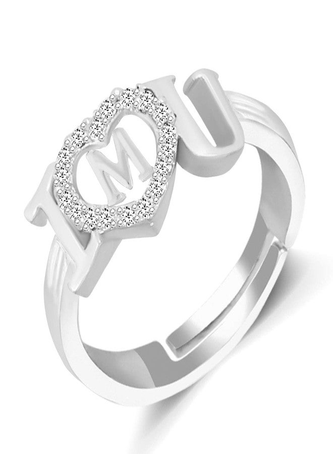 MEENAZ CZ Valentine American diamond Adjustable I Love You Heart Sillver Initial Letter Name Alphabet M Finger Rings for women girls girlfriend couples lovers Stylish Design Red RING ROSE BOX SET-M138 - Image 3