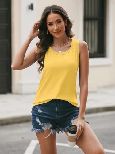 AUTOMET Womens Loose Fit Casual Flowy Tank Tops Square Neck Trendy Sleeveless Summer Tops Clothes Outfits 2025 Yellow L - Image 2