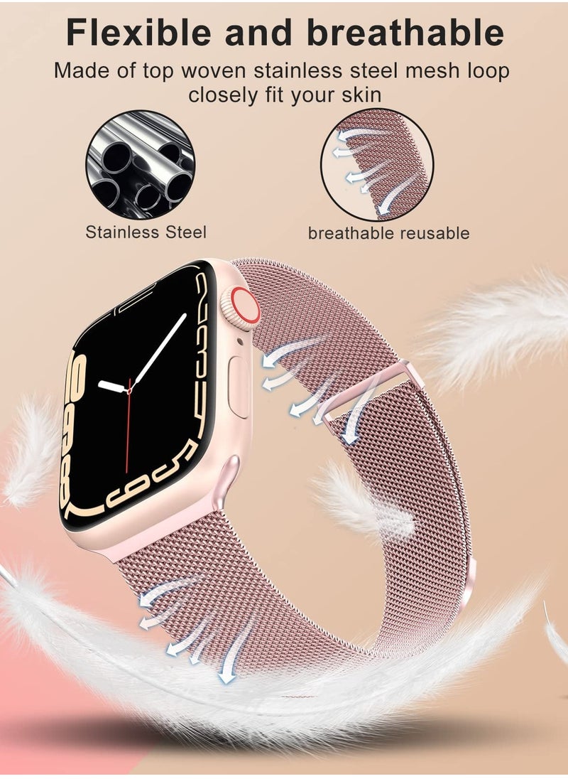 Generic - Compatible with Apple Watch Band 42mm 44mm 45mm 46mmfor Women and Men, Stainless Steel Magnetic Metal Wristband Strap Compatible with iWatch Series 10 9 8 7 6 5 4 3 2 1 SE 2/1 Rose Pink - Image 1